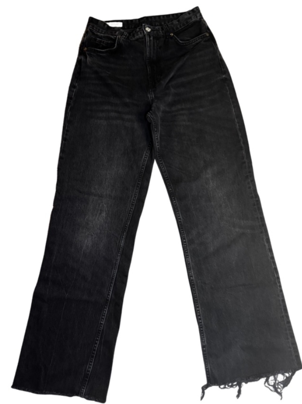 Zara Black Wide-Leg Distressed Hem Jeans 8 - Picture 6 of 12